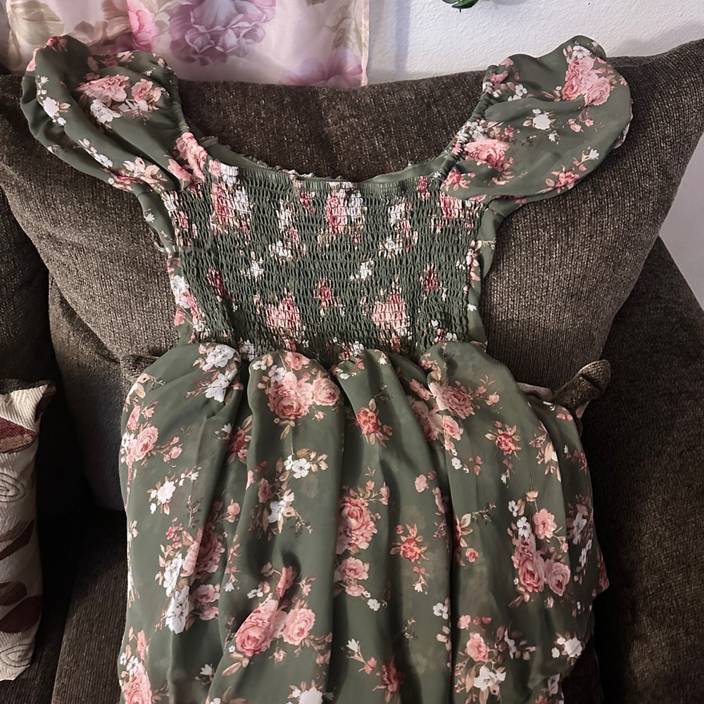 Justify Green and Pink Floral Dress